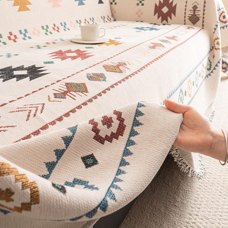 Bohemian Striped Printed Sofa Towel Multifunctional Chenille Knee Blanket for Home Office All-Inclusive Easy-Care Couch Covers
