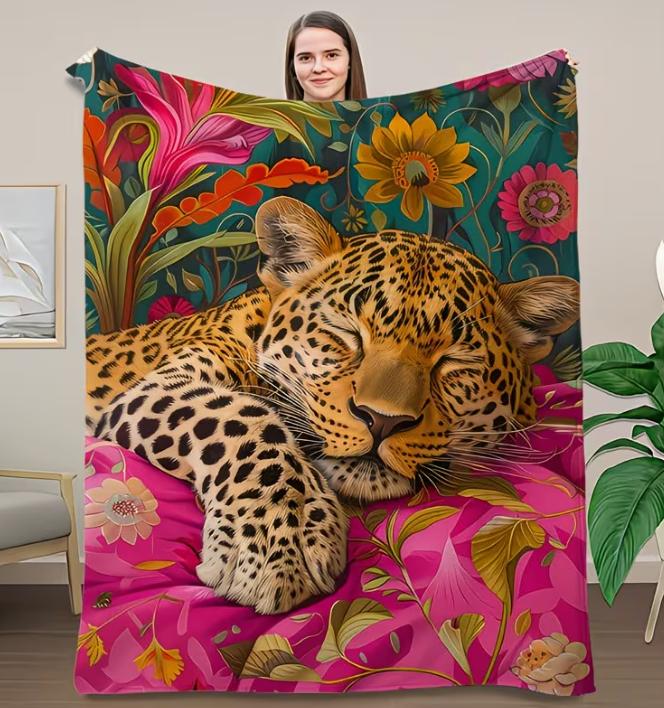 Trendy Leopard Animal Print Art Pattern Ultra Soft Warm Cozy Fluffy Throw Blanket for Living Room Sofa Home Decor