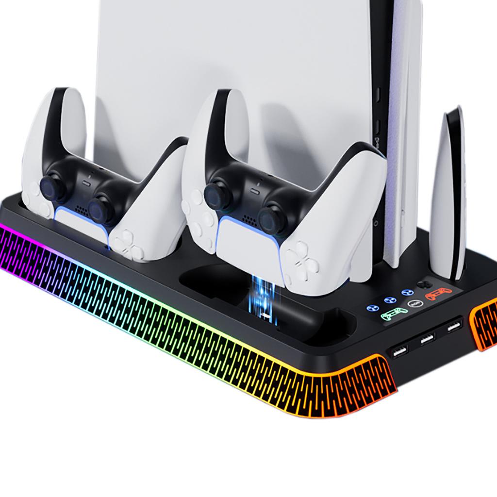 The All-in-One Cooling Stand Base PS5/PS5 Slim/ Model with RGB Lighting Effects, Storage Function and Controller Accessories