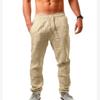 Men's Cotton Linen Pants Male Summer Breathable Solid Color Pants Casual Elastic Waist Fitness Trousers Streetwear