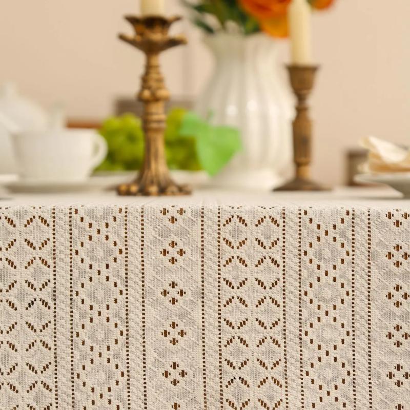Nordic Retro Elegant Lace Rectangle Tablecloth, Dustproof Heat Resistant Tea Cover, For Wedding Birthday Party Table Decoration