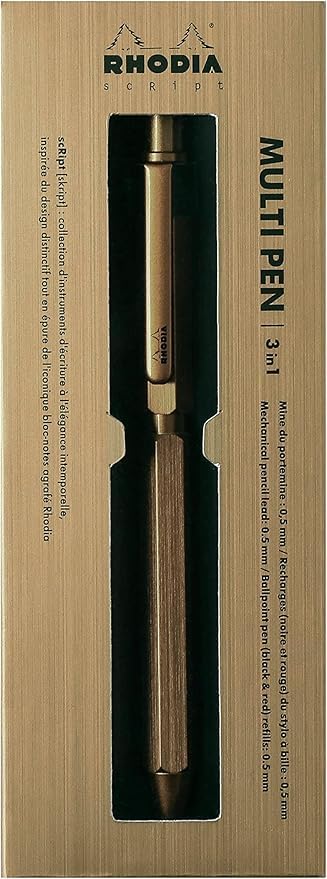 Rhodia Pen Ballpoint Two Colors and Mechanical Aluminum Body with Hairline Rotary Includes RHODIA 11 Block Rhodia Multi-Function "Script Multi-Pen