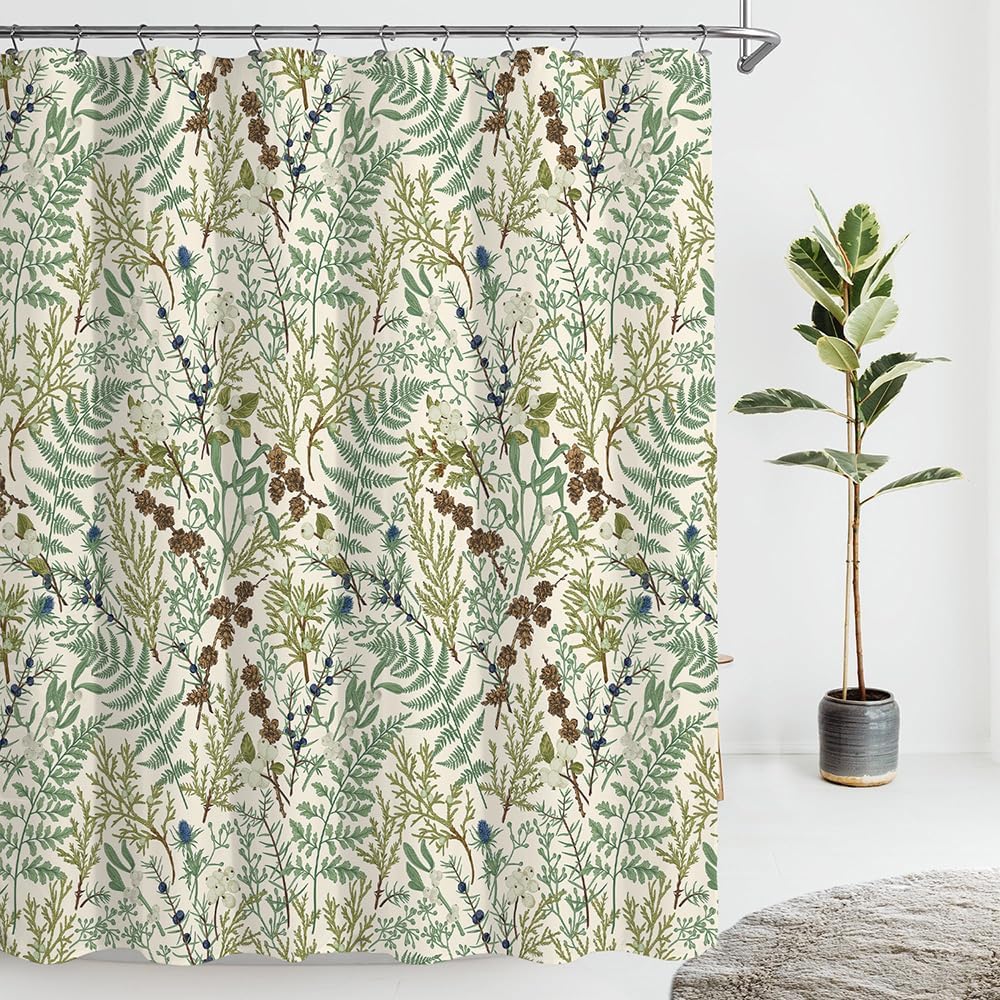 Vintage Black and Green Floral Shower Curtain Dark Bontanical Moss Bathroom Curtains Mid Century Bathroom Decor Waterproof 90x180CM