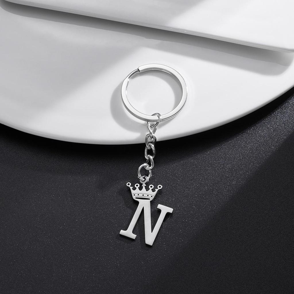 Stainless Steel Crown Letter Keychain Pendant, European Punk Style.