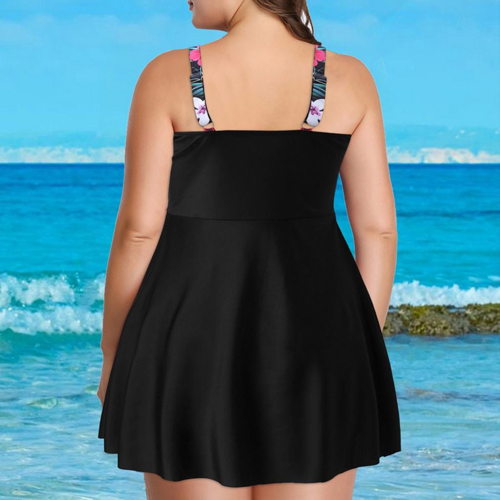 Plus Size Two Piece Swimsuit Tankini Set with Printed Skirted Bottom and Adjustable Straps for Women Swimwear Bathing Suit