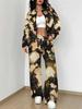 Flame pattern splicing autumn and winter new European and American women's clothing retro pattern printing suit women