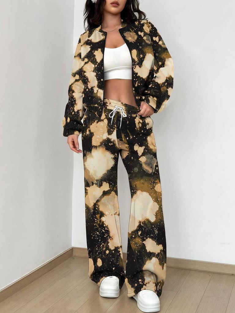 Flame pattern splicing autumn and winter new European and American women's clothing retro pattern printing suit women