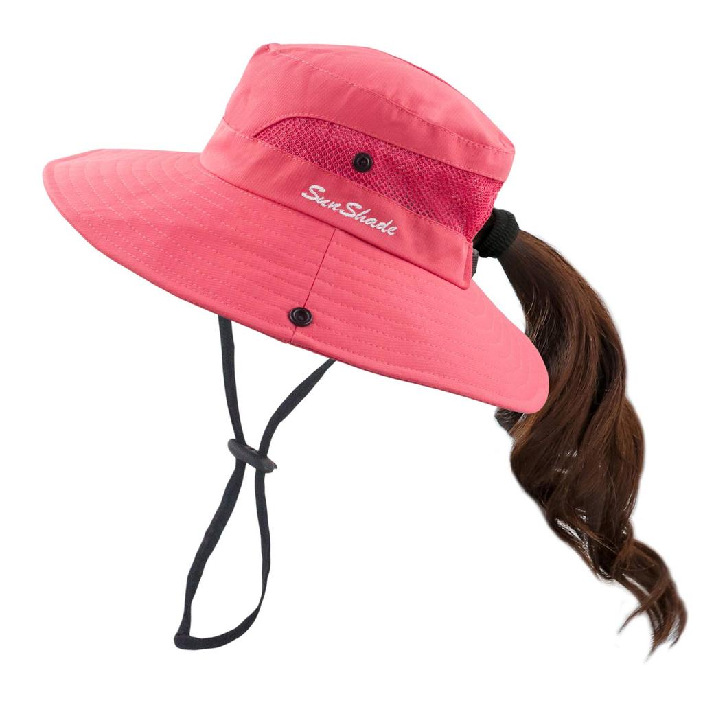Muryobao Ponytail Sun UV Foldable Mesh Wide Brim Beach Fishing One Size Women's Hat, Protection, Hat,