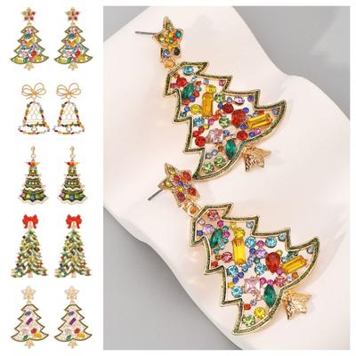 Rhinestone Xmas Dangle Earrings Crystal Christmas Tree Dangle Earrings  Accessories
