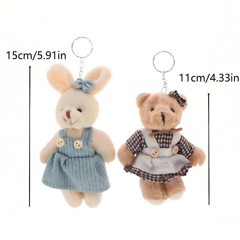 Cute Cartoon Wear Clothes Bear Rabbit Plush Toy Stuffed Doll Pendant Keychain Backpack Hanging Decoration Couple Gifts