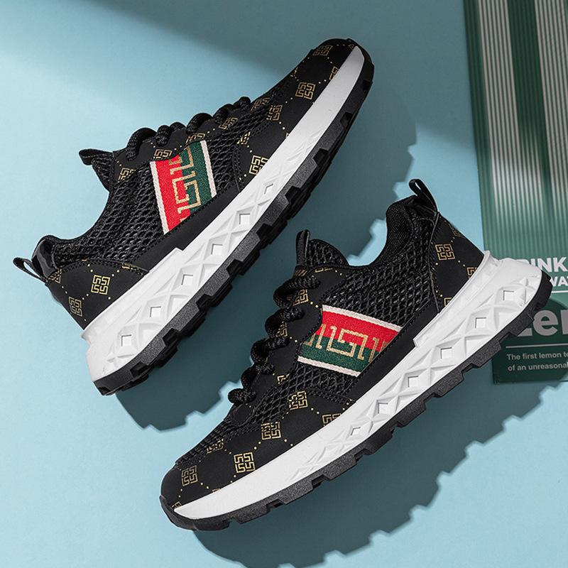 

Trendy men s shoes 2025 new summer single net hollow Forrest Gump shoes lightweight soft sole breathable sports and leisure shoes thick sole 39 чёрный