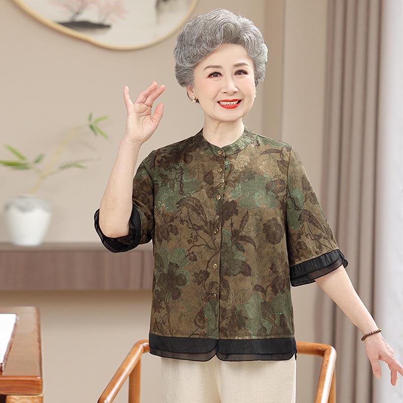 New Summer Chinese-Style Printed Shirt for Elderly Women