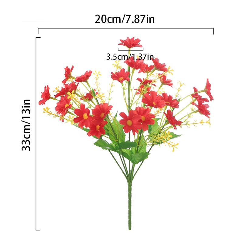28 Heads Red Artificial Daisy Flower UV-resistant False Silk Flower Bouquet  for Home Room Wedding Garden Decoration Fake Flower