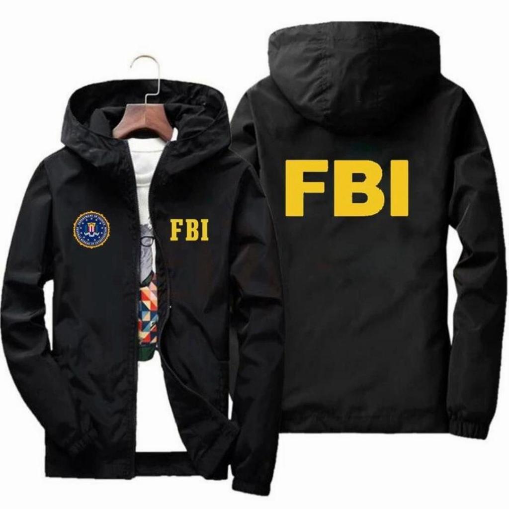 Sportjacke mit Kapuze für Herren, Jacke mit FBI-Aufdruck, hochwertig, winddicht, lässig, modisch, Frühlings- und Herbstsaison