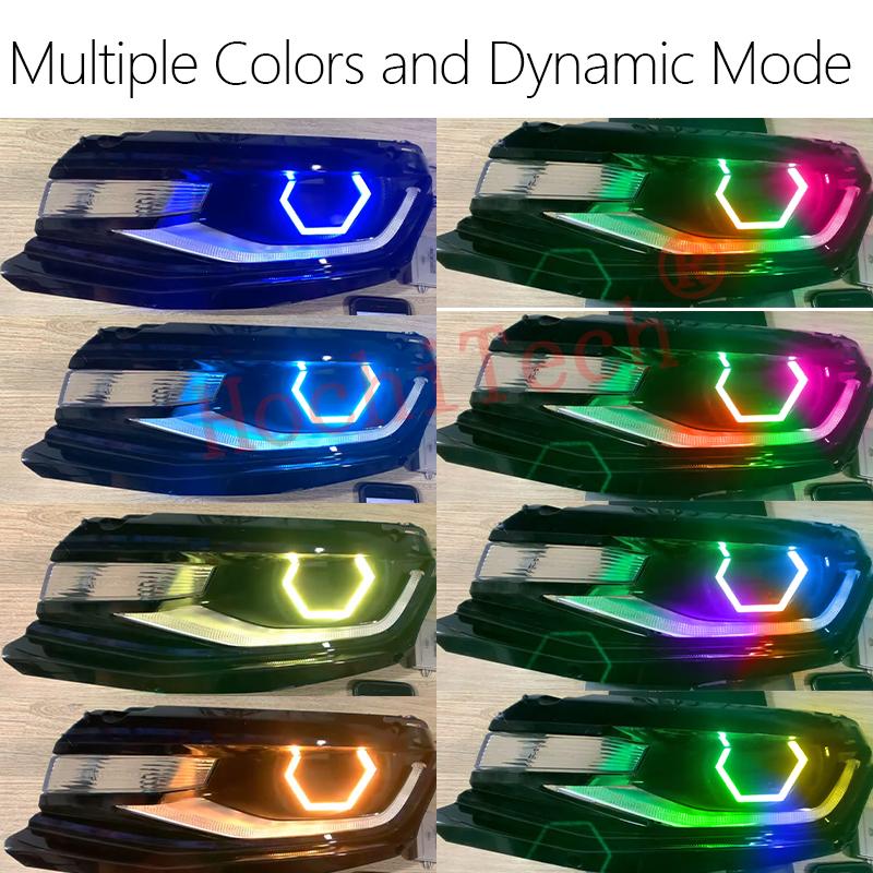 2Pcs Hexagon RGBW Multi-Color Led Angel Eyes Chasing Flowing Halo Rings Sequential Turn Signal Cotton Light 70mm 80mm 86 90mm
