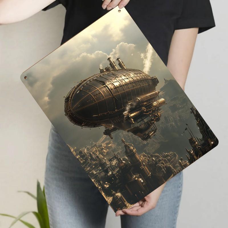 

Vintage Steampunk Airship Floating City Landscape Custom Metal Tin Sign Home Decor Wall Art 20x30cm（7.8x11.8inch）