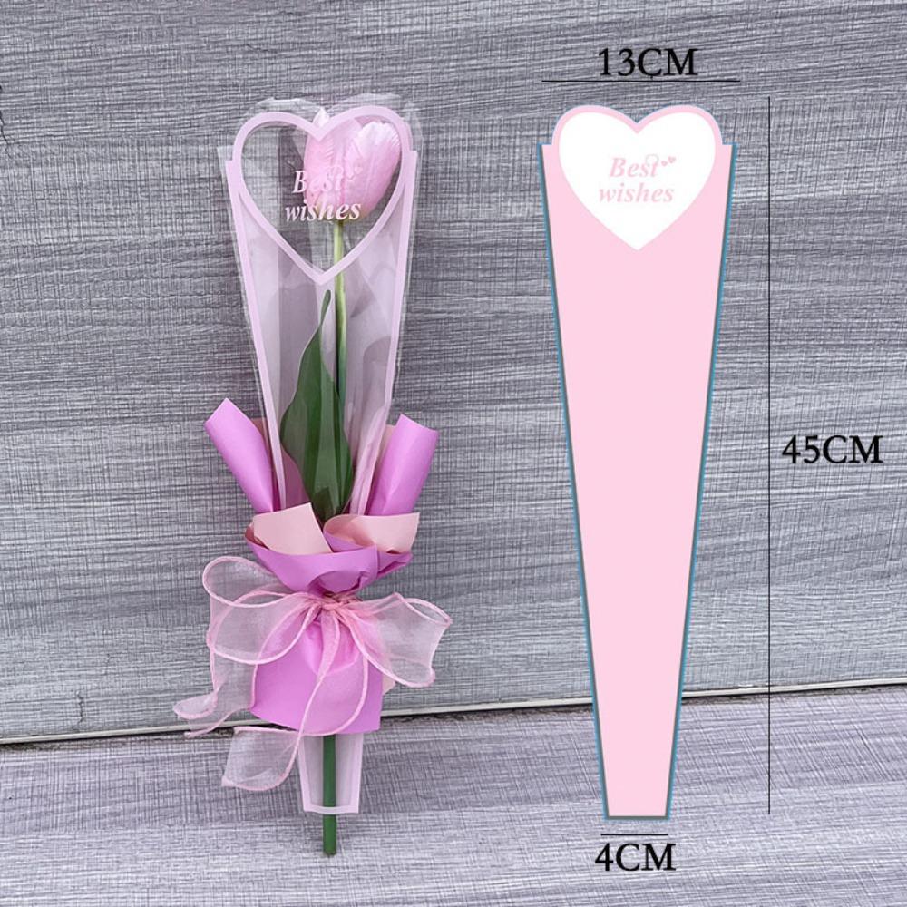 50pcs Single Flower Flower Packaging Bag Heart Shape Rose Packing Sleeve Bag  Valentine's Day