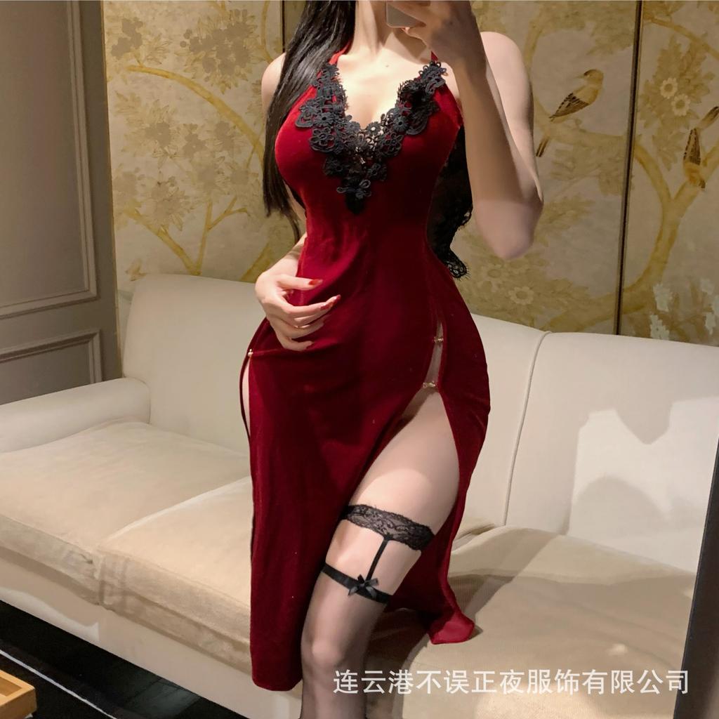 Sex underwear sexy lace cheongsam uniform pure desire temptation pajamas suit qqny