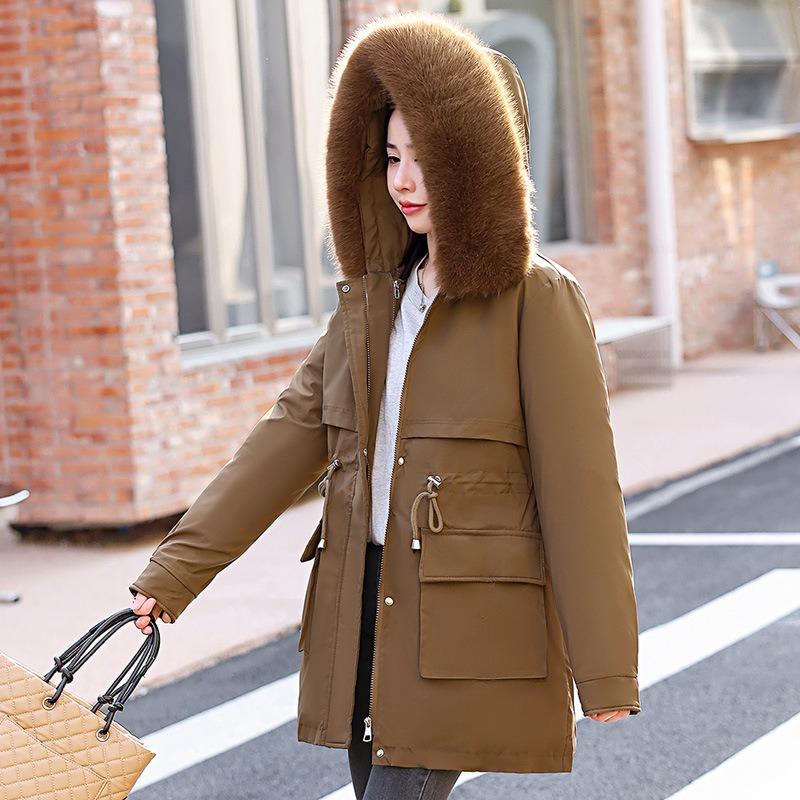 Female medium length new hooded big fur collar women's coat versatile removable women