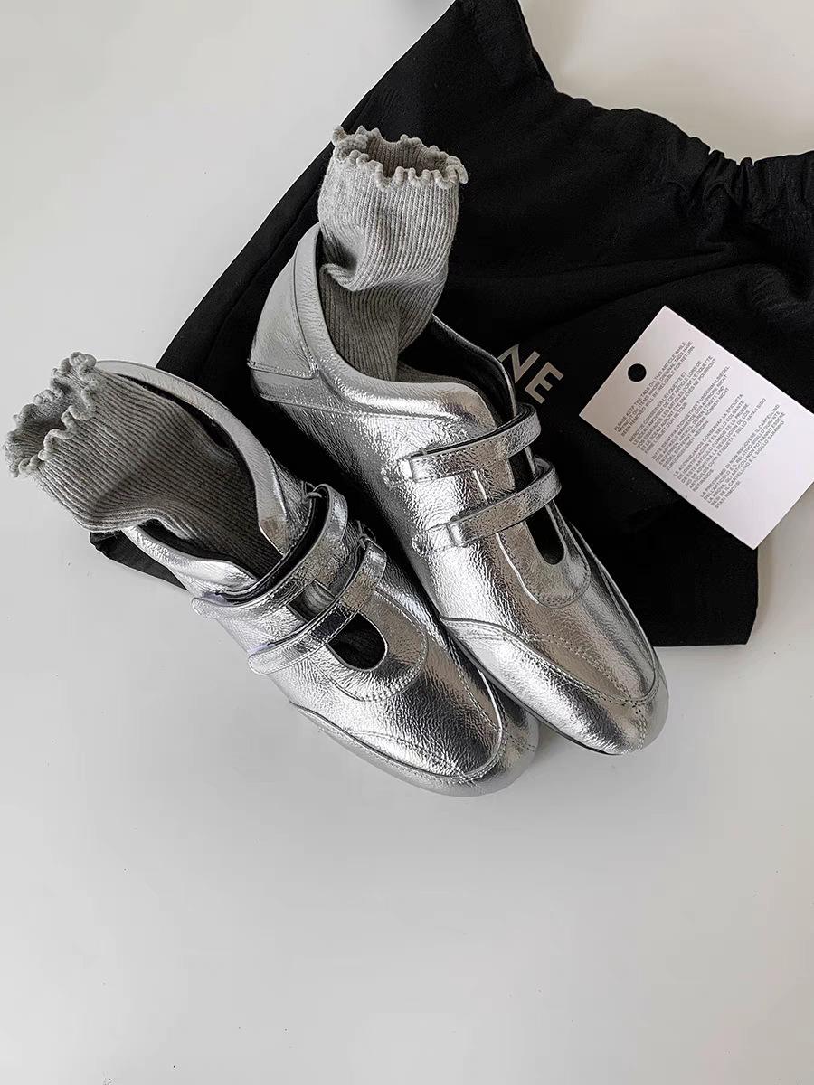 

Версия из овчины~ Новые ретро туфли Мэри Джейн женские повседневные балетки на липучке плоские туфли-лодочки 40