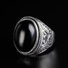 Men Vintage Artificial Gem Finger Ring Carving Band Jewelry Party Banquet Gift