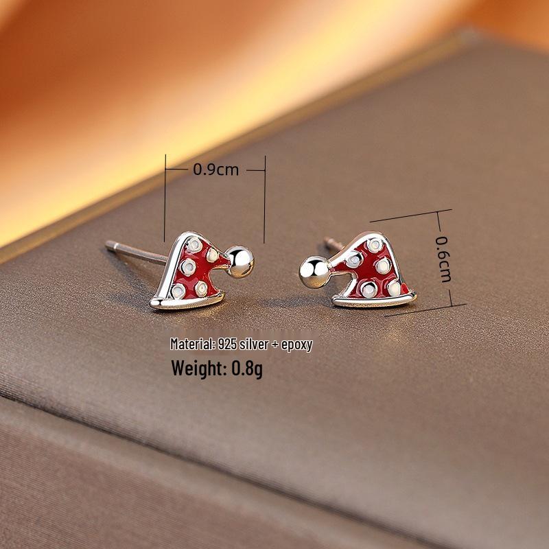 925 Sterling Silver Snowflake Stud Earrings with Red Enamel - Christmas High-End Light Luxury Niche Festival Cross-Border Design.