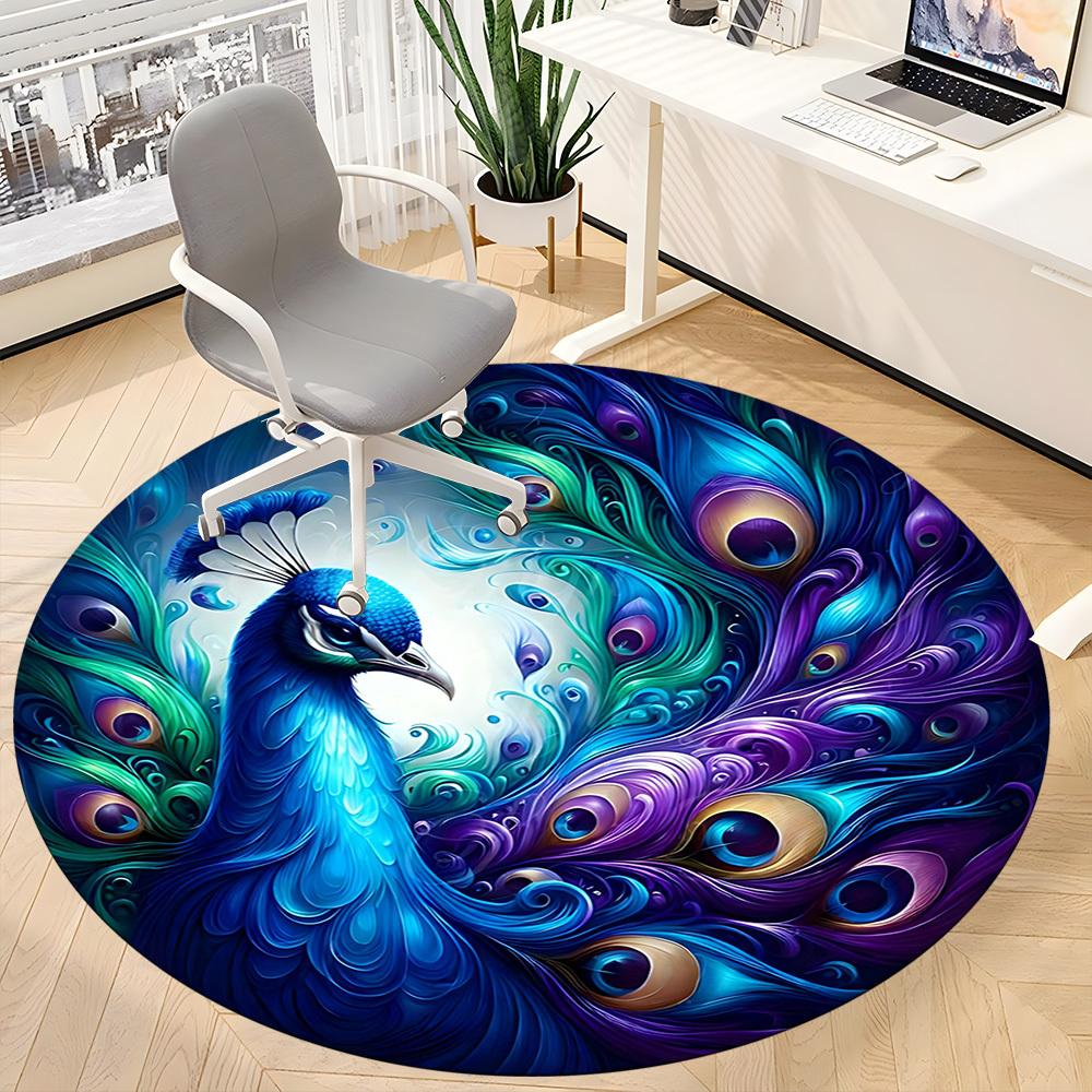 1pc Peacock Feather Art Chair Carpet for Office Non-Slip, Machine Washable Rug for Office - Holiday DecorMachine Made yy251029091