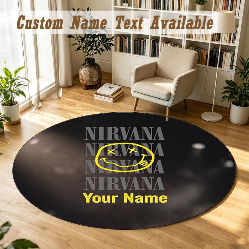 Round Rug Custom NameNirvana Pattern Non Slip Carpet Home Floor Decor