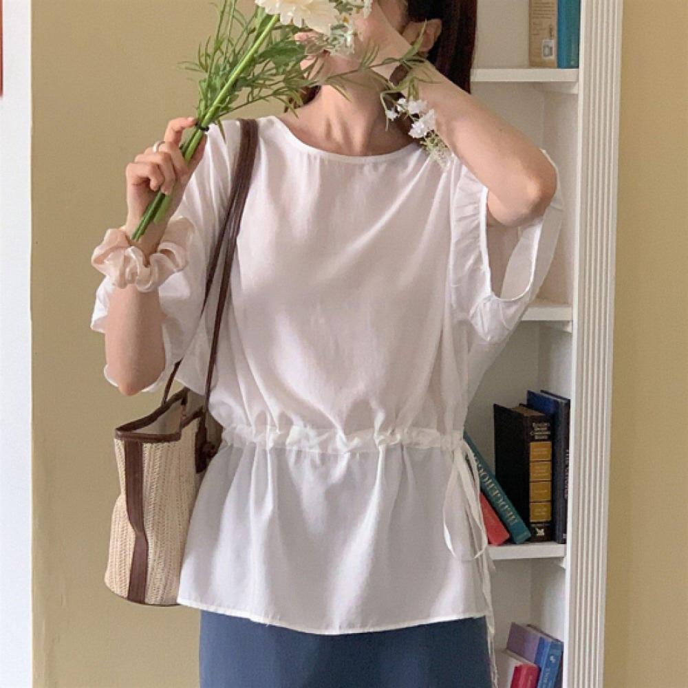New Arrivals Open Run Women Oversized Summer Gauze Fit String Blouse