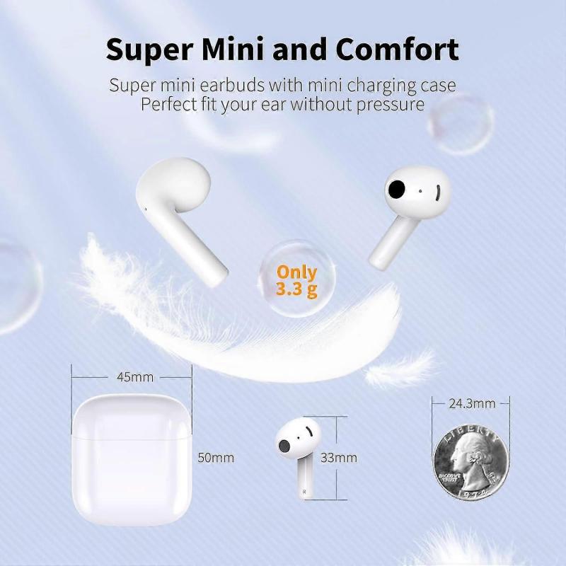 Wireless Earbuds, Bluetooth Earbuds Environmental Noise Cancellation 4 Mic Call Noise Cancelling Mini Earbuds, Bluetooth 5.3 Light Weight Deep Bass He