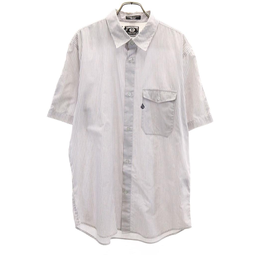 VOLCOM Striped Pattern Short sleeve shirt L Blue Men's Used