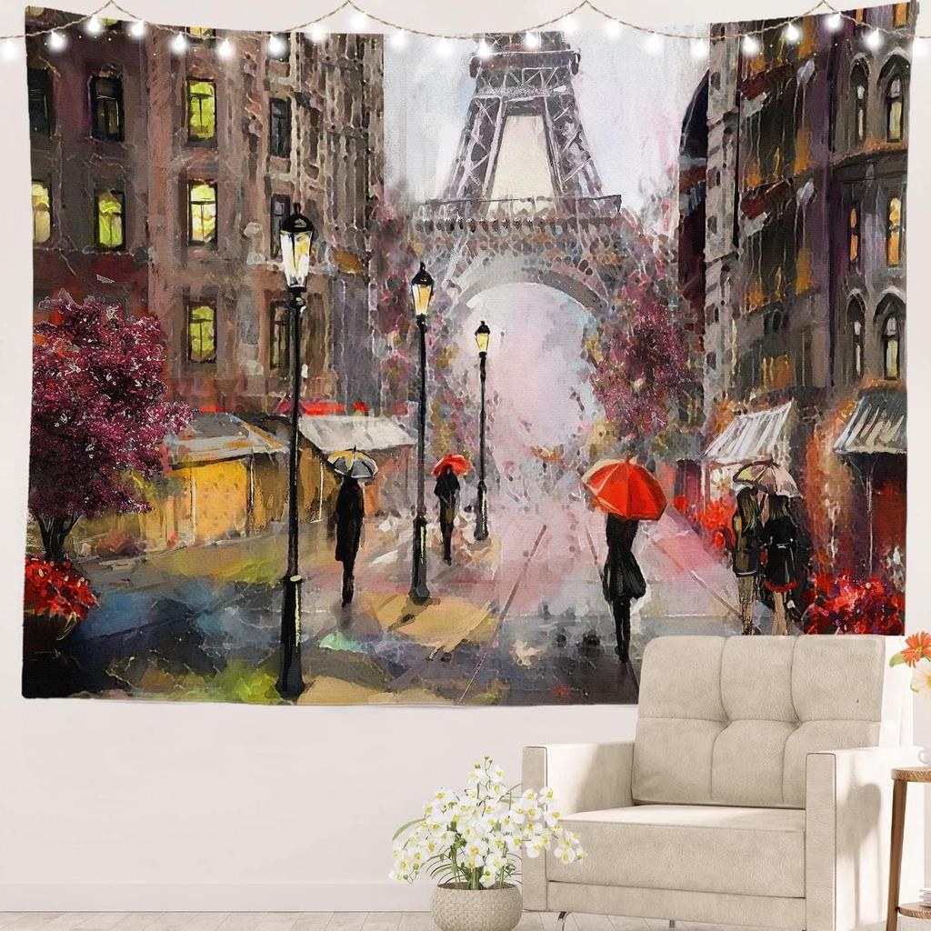 Black and White England Landmark Picnic Mat Hippie Trippy Tapestry Wall Art Meditation Decor for Bedroom Living Room Dorm, Red