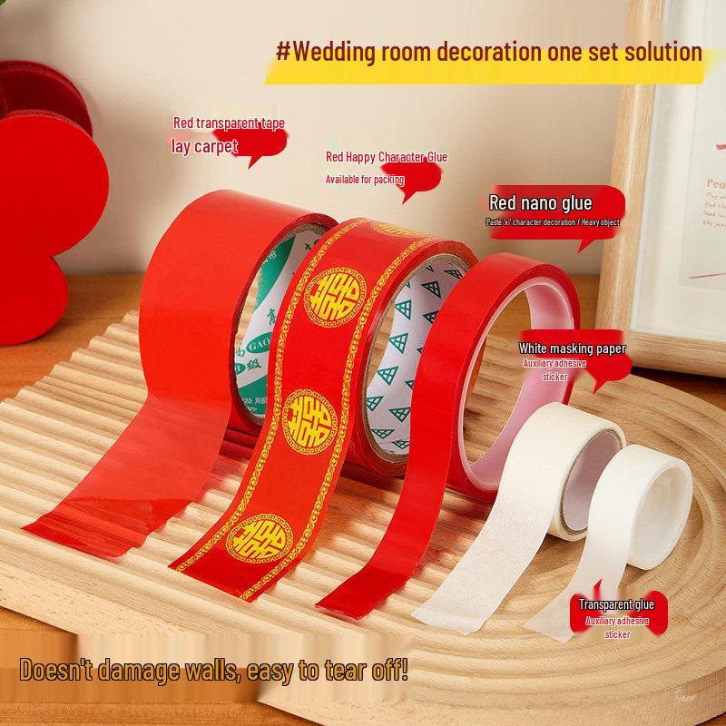 Double Happiness Transparent Wedding Tape: Trace-Free Adhesive for Room Décor & Balloons