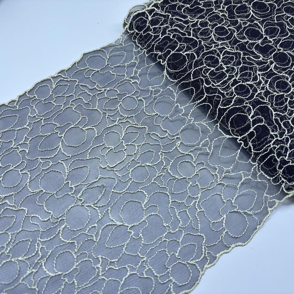 1 yard x 20.5cm Embroideried Mesh Lace, White Corded Floral Embroidery Net Lace fabric for Lingerie, Bra, Underwear, Dress, Doll and DIY Sewing