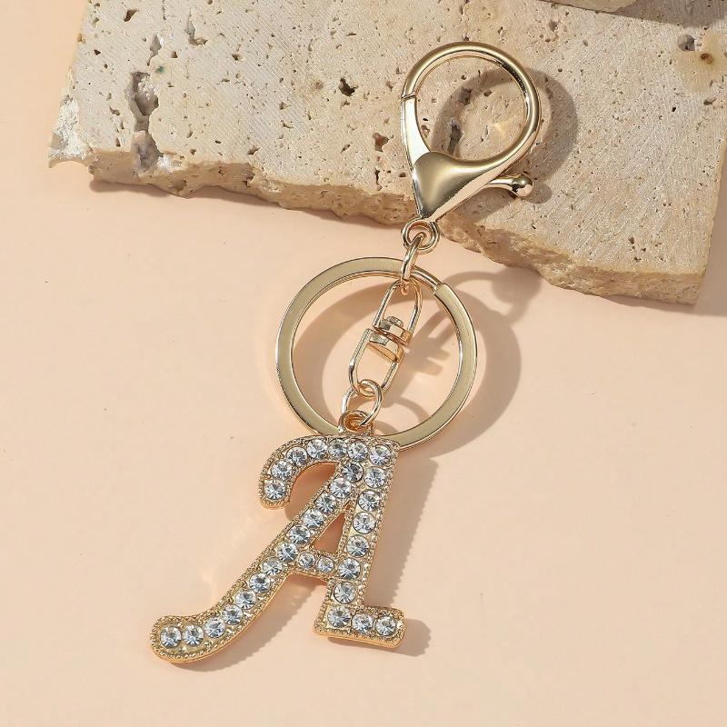 

1pc Women s Fashion A-Z Letter Rhinestone Decorated Key Chain Pendant Keyring Wallet Handbag Charm A золотой
