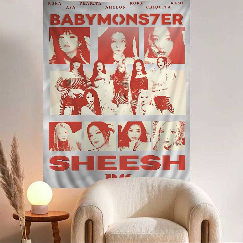 Kpop BBabymonster Hippie Wall Hanging Tapestries Art Science Fiction Room Home Decor Kawaii Room Decor 74x94cm(29x37in)