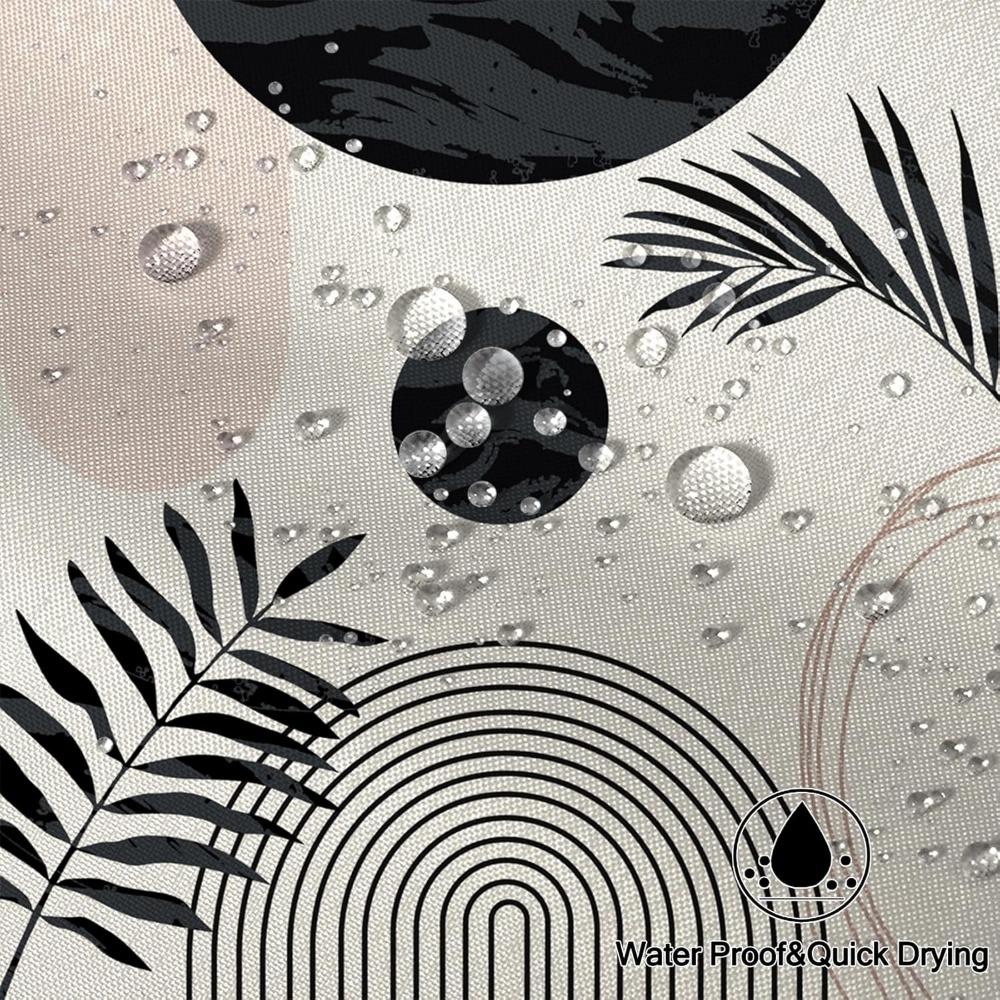 Bohemian Shower Curtain, Black Leaves Mid Century Shower Curtain Set For Bathroom, Modern Abstract Minimalist Fabric Bath Curtai