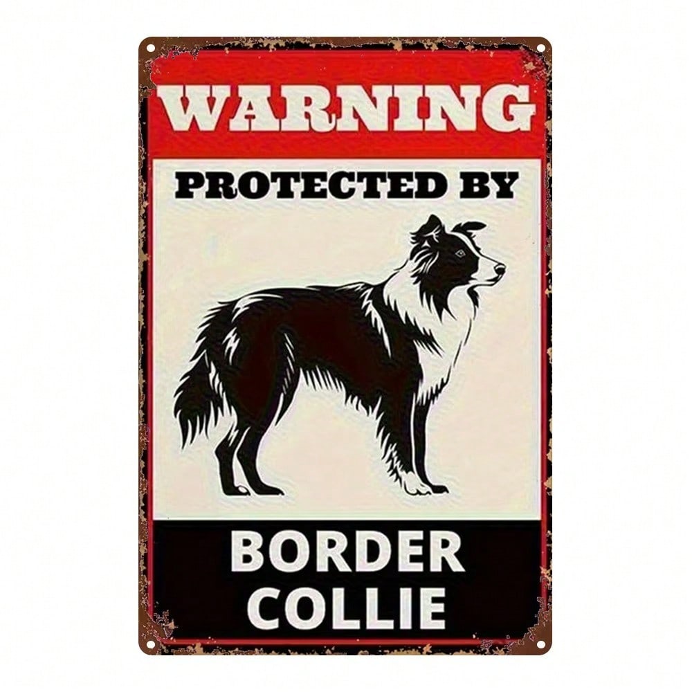 Retro Metal Border Collie Sign Garden Decor Fence Plaque