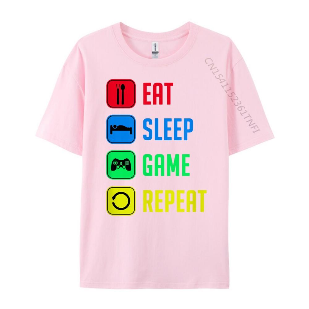Eat Sleep Game Epeat Blue And White Graphic T Shirts Sale Casual Black Graphic Tees Clothes Korean