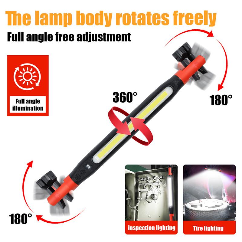 Lampe de travail LED rechargeable à haute luminosité, idéale pour les réparations d'urgence de voiture, lampe de poche magnétique puissante avec crochets et base magnétique
