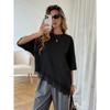 New Slanted Bottom Lace Splicing Short Sleeve T-shirt Sweet Irregular Top for Women Solid O Neck Loose Elegant Fashion Casual Office Blouse Basic Tees
