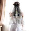2 Tier Veils for Brides Womens Layered Black Tulle Short Wedding Veil Veil with Bow Wedding Halloween Cosplay Party