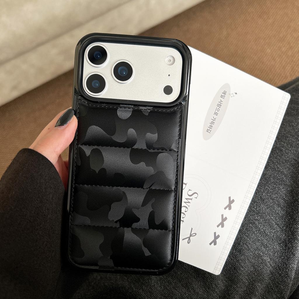 3D Puffer-Handyhülle für iPhone Air 17 16 15 14 13 Pro Max Tarnfarbene Daunenjacken Coole weiche Haptik Baumwollgefüllte Rückseite