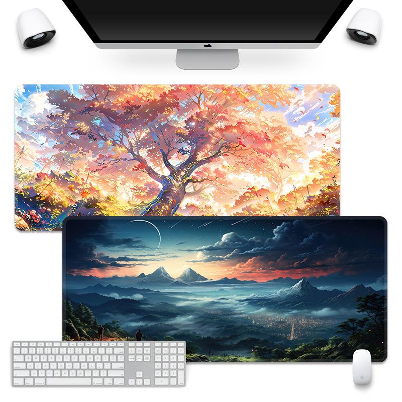 Extra Large Washable Mouse Pad - Aurora Landscape & Sunset Clouds Design, Thickened for Office and Gaming Desks