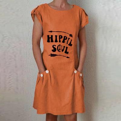 round neck printed daily shift dress