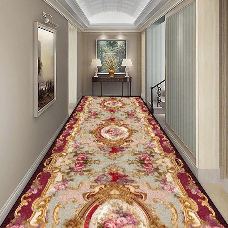 European Style Luxury Long Corridor Carpet Hotel Runners Passageway Lint-free Rug Decoration Stairs Entrance Non-slip Floor Mats
