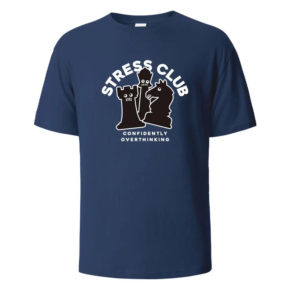 Stress Club Print T-Shirt 100% Cotton Summer Tees For UnisexOversize Casual Tops