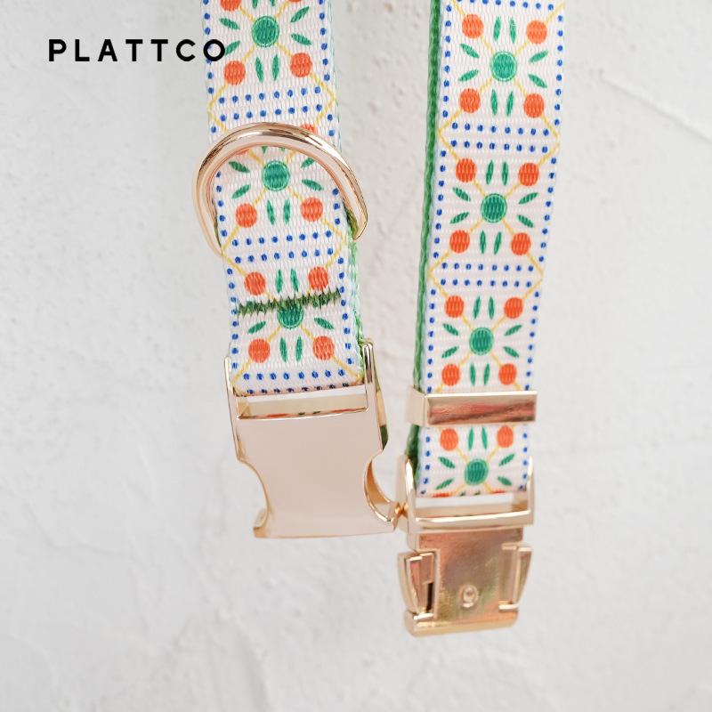 PLATTCO Customizable Dog Collar and Leash with Fruit Biscuit Pattern Engraving