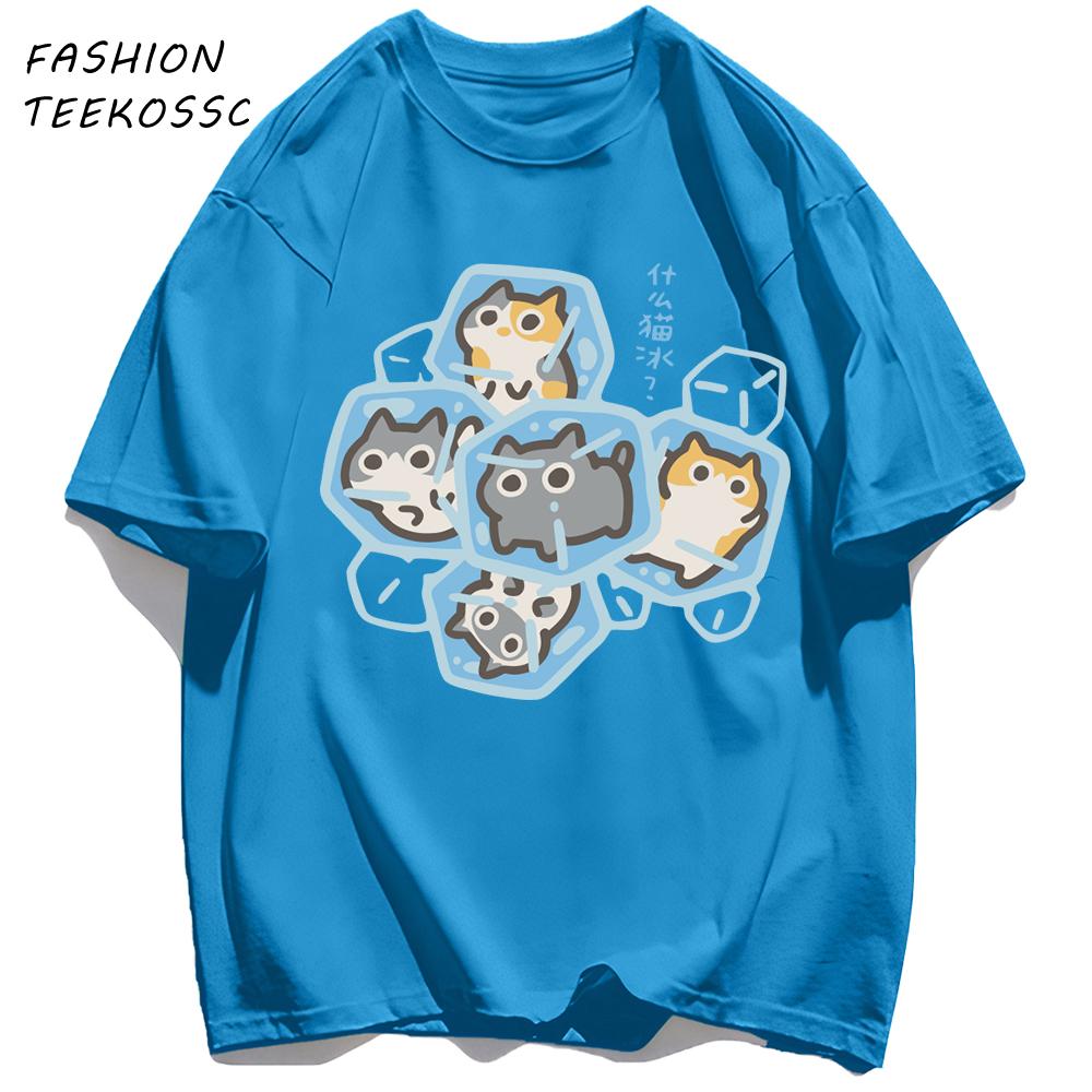 What Cat Ice Is Funny Fun Original Niche Problem Mens T Shirt Cotton Loose TShirts Summer Clothing Casual AllMatch Sportswear