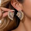 Luxury Silver Needle Rhinestone Fan-shaped Geometric Drop Stud Earrings - Vintage High-end Design